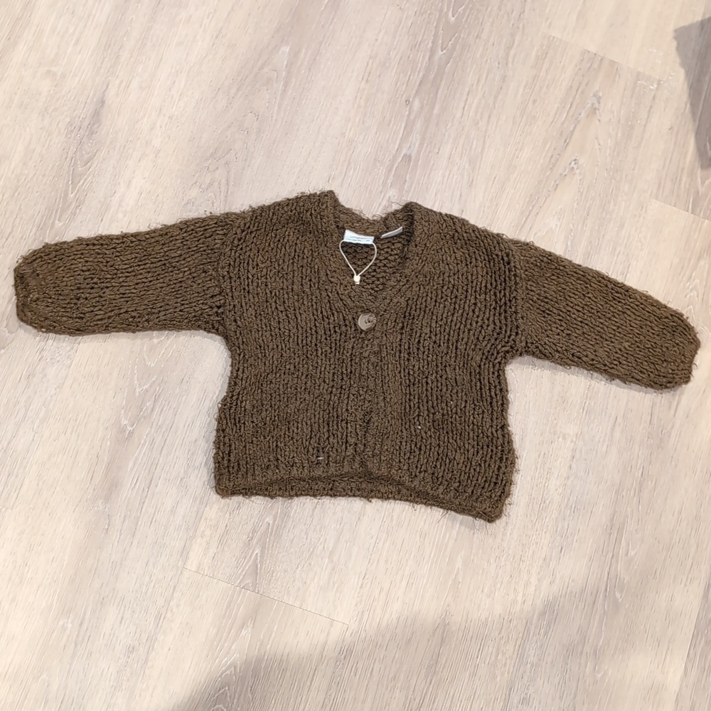 Zara Kids Green Brown Knit Cardigan Sweater